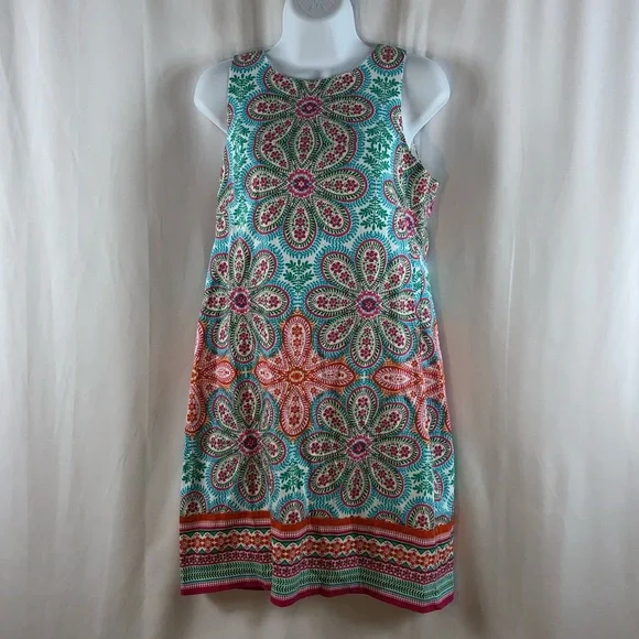 london times cotton shift dress London Times Cotton multicolored patterned sleeveless shift dress 8